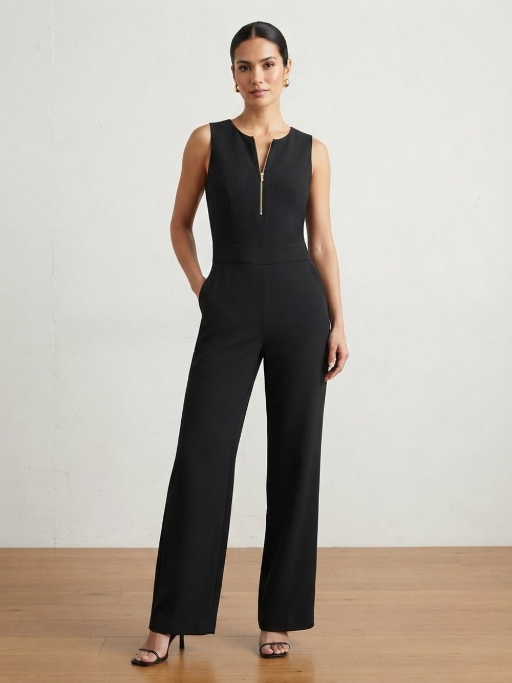 Cabi Black Sleeveless Half-Zip Jumpsuit – Size 2